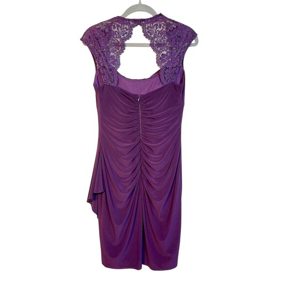 XSCAPE by Joanna Chen Lace Satin Draped Dress Plum Purple Formal Ruched Size 8 - Picture 12 of 16